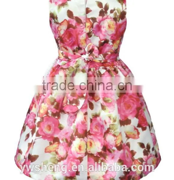 2016 Summer New Big Flower Printing Sleeveless Dress Bowknot Vest Girls Skirt photo-4