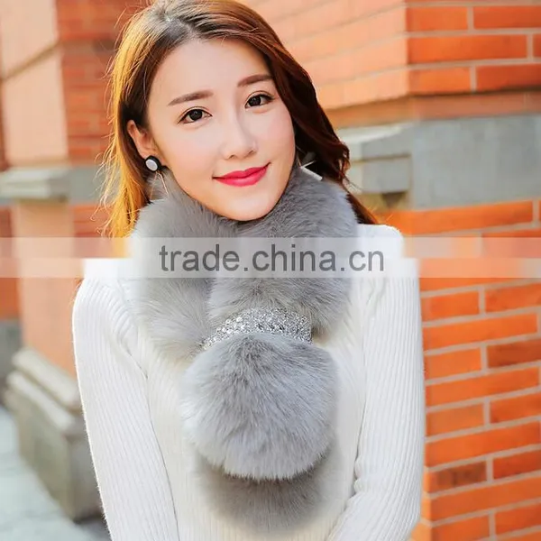 Cheap Price 2017 New Year New Model Girl Fur Scarf Faux Wool 95*12cm Fashional Style Young Ladies Shawl photo-6
