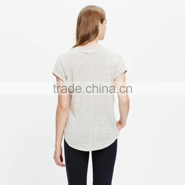 Deep v Neck Modern Linen Bikelane Ladies Plain T-shirt Dresses photo-3