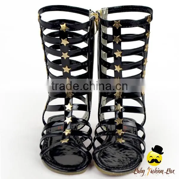 2017 New Models Design Kids Metal Golden Color PU Little Girl Gaiters Boots Shoes With Zipper Snadals photo-5