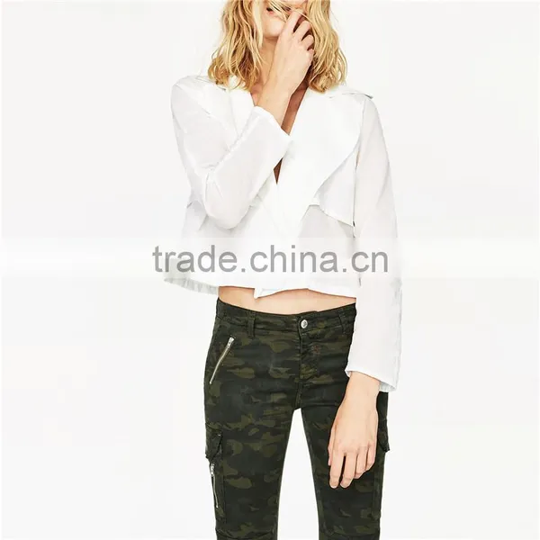 2017 Khaki Ankle Cargo Woodland Camouflage Pants for Women photo-4