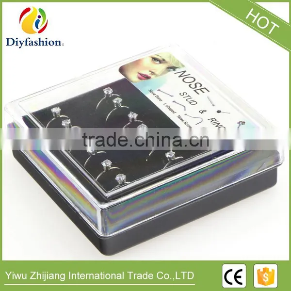 Hot Sell Stainless Steel Round Zircon Nose Ring With Plastic Box photo-2