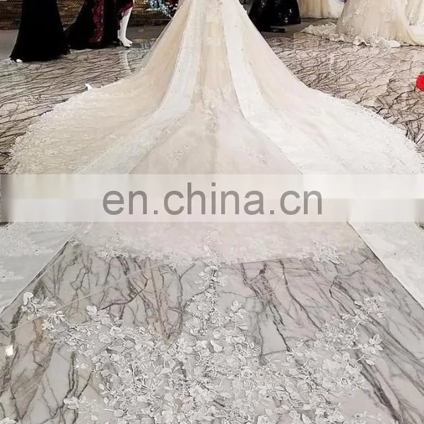 LS00308 Flower Pattern Elegant See Through Muslim Lace Bridal Lehenga Gown Empire Wedding Dress photo-6