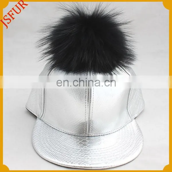 Top Quality Silver Hat Genuine Raccoon Fur Pom Pom Baseball Cap photo-2