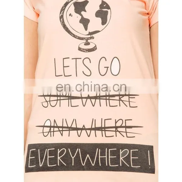 2015 Factory Direct Price Wholesale 100% Cotton Go Everywhere Graphic Peach T-shirt photo-6