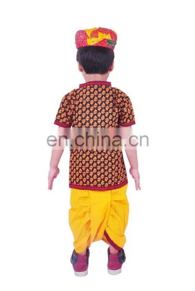 Rajasthani Dress Boy's Dhoti Kurta & Turban, Indian Traditional, Ethnic, Handmade, Yellow Angrakha Set, Kedia Dress Cotton photo-5