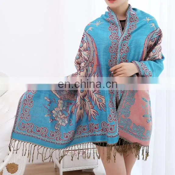 China Tatting Jacquard Peacock Golden Peacock Pashmina Shawl Scarf photo-5