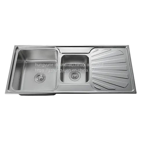 Stainless Steel Double Bowl Kitchen Sink With Drainboard