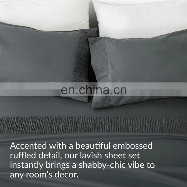 2020 Luxury Solid Color Satin Plain Queen Bedroom Sheet Set For Hotel photo-6