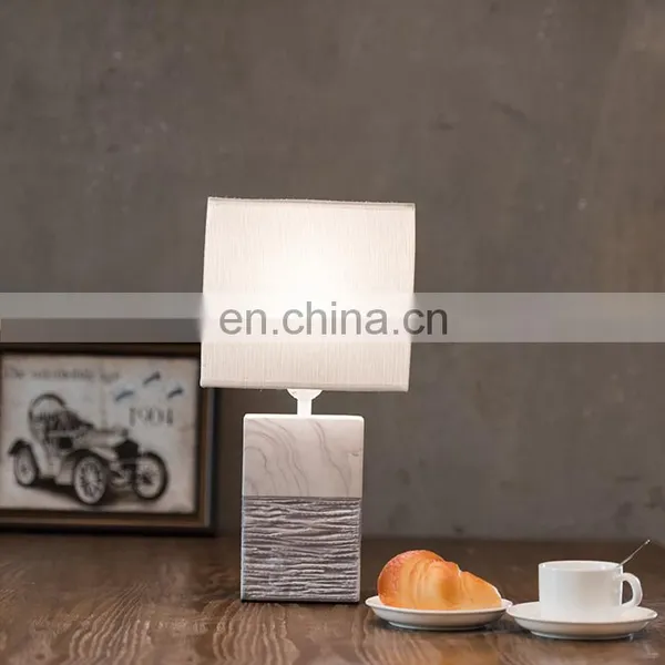 Factory Direct Sale Bulk Cheap Price Cuboid Pillar Ceramic White Modern Marble Table Lamp for Hotel Bedside photo-4