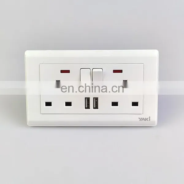 Yaki High Quality UK Standard White Double Socket Senior Copper Electrical Accessories Power Indicator Wall Socket photo-4