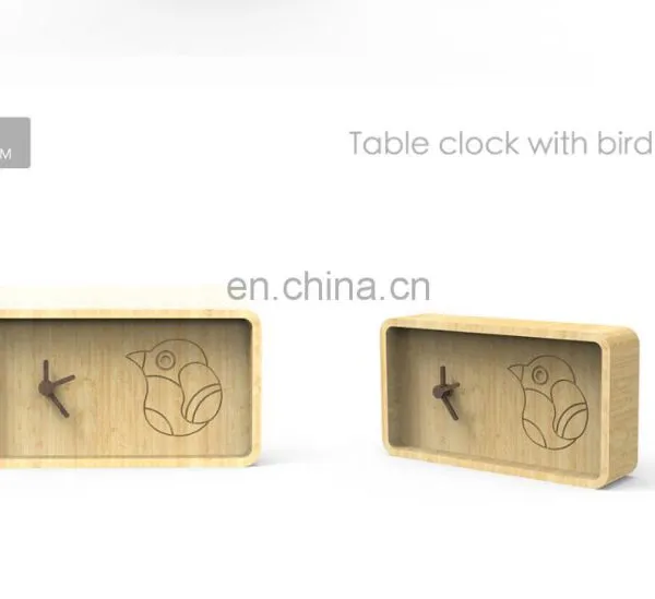 Customized Animal Shaped Desktop Small Rectangle Bird Bamboo Analog Desk & Table Clocks photo-5