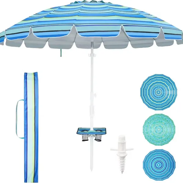 Wholesale OEM 8.5FT Large Beach Umbrellas With Table Outdoor Patio Umbrella Offset Pole Polyester Canopy Windproof Iron Base Sustainable UV50+ photo-4