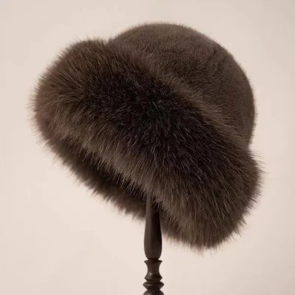 Faux Fur Fisherman Hat Thickened Warm Plush Hat Fashionable and Versatile Women\'s Mongolian Hat