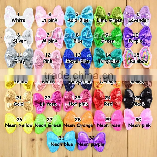 Hot Pink Shiny Bow -baby Hair Flower Clips Headband Hair Accessory Bows -handmade Sequin Fabric Bowknot in 32 Colors Quality Choice photo-5