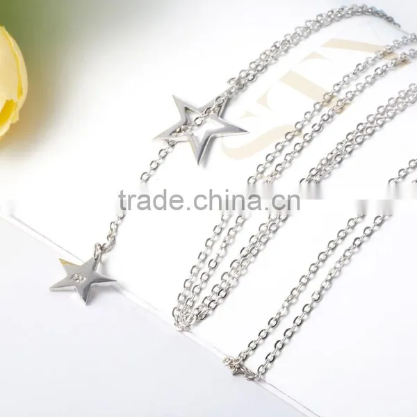 Anniversary Sterling Silver Personalized Double Star Fancy Long Chain Necklace photo-5