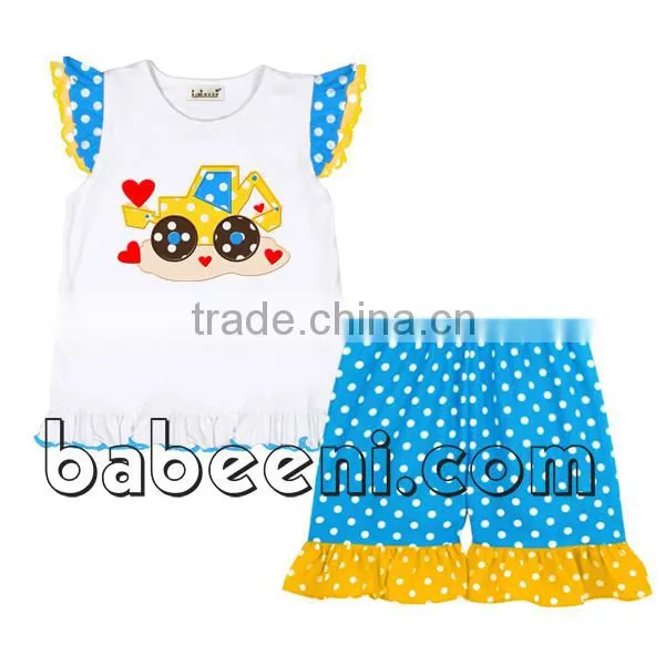 Truck With Red Hearts Applique Short Sets for Baby Girls