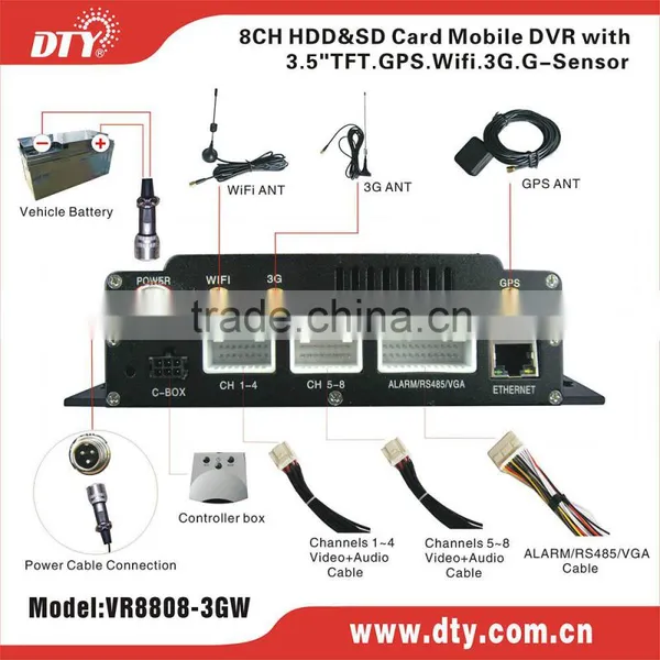 Shenzhen DTY Factory Produce Vehicle Mobile DVR 8ch With GPS 3G Wifi,school Bus Dvr,VR8808-3G