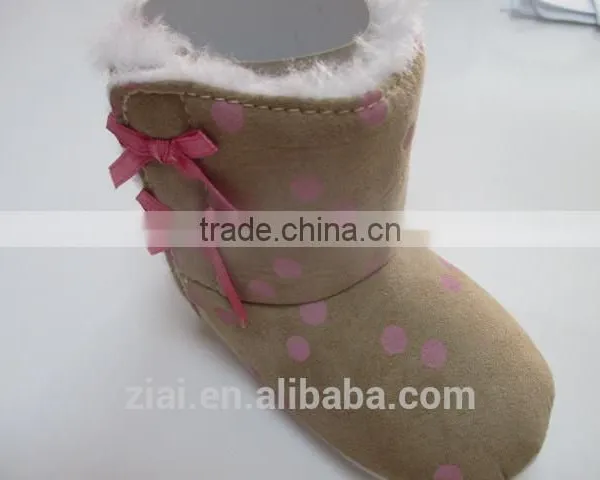 Lovely Baby Girl Boots Cute Print Snow Footwear Suede Leather Baby Fur Winter Shoes photo-5