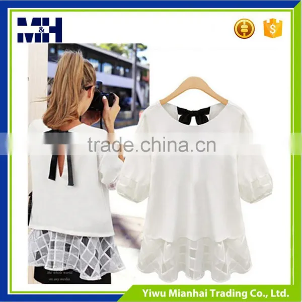 Breathable Fashion Design O-Neck Short Sleeve Chiffon Women T-Shirt