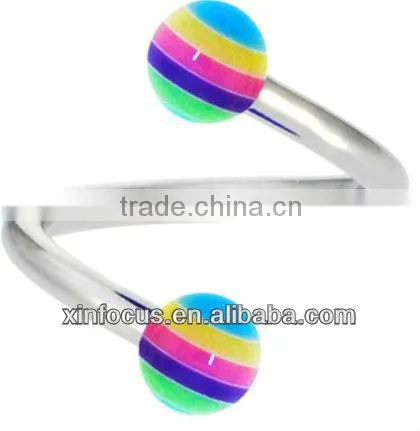 SHERBET SURPRISE Stripe Spiral Twister Belly Ring& SBR rings&cheap ear gauge plugs