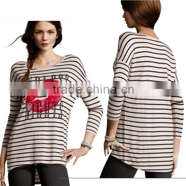 Wholesale Fashion Design Ladies Strip Shirt Womens Loose Shirt