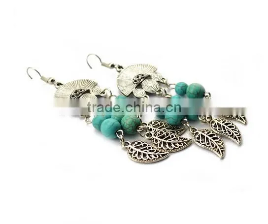 2016 Celebrity Design India Ethnic Style Leaf Tassels Pendant Turquoise Earrings photo-2