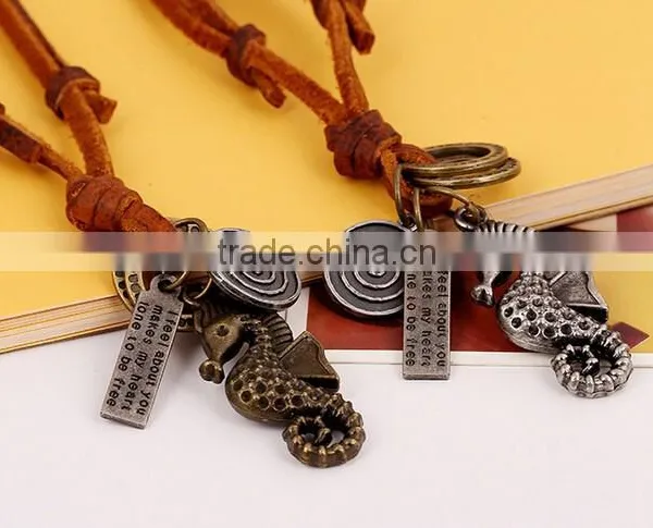 2016 New Design Vintage Hippocampus Leather Necklace Men Handmade Jewelry photo-4