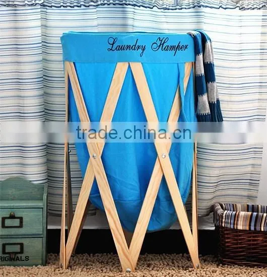 100% Cotton Folding & Collapsible Wood Laundry Storage Washing Basket photo-2
