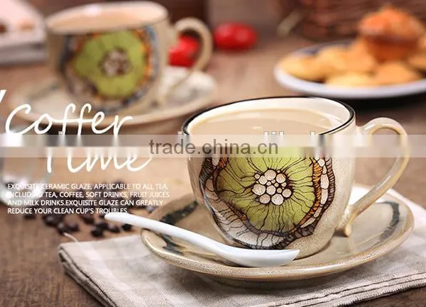 Jingdezhen Hand Drawing Latte Machiatto Coffee Cup With Plate and Spoon Supplier's Choice photo-2