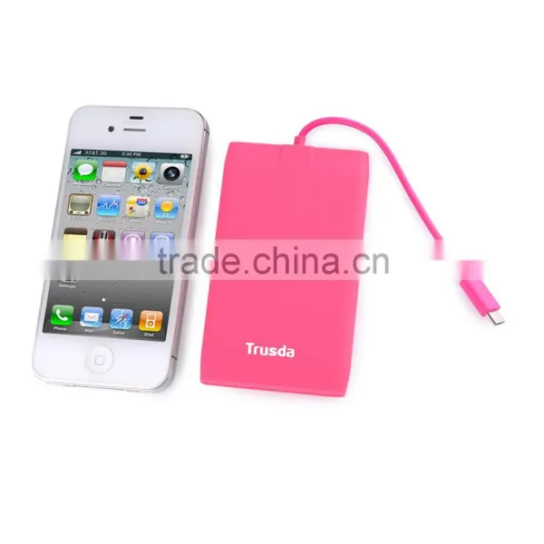 Built in Cables 3000mAh Power Bank Credit Card Shaped Portable Mobile Phone Charger photo-5