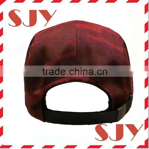 Flat Brim Classic Genuine Leather Strap 5 Panel Hat Cap photo-3