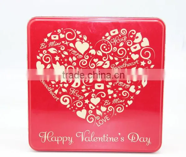Wedding Gift Red Square Tin Box With Heart-Shaped Logo , Candy Tin Cans photo-2