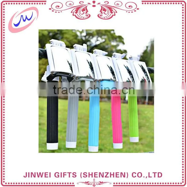 Cable Wired Audio Selfie Stick All in One Foldable Monopod With Rear-view Mirror