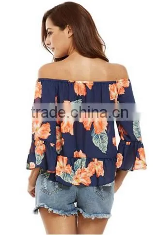 Women's Casual Floral Off Shoulder Chiffon Blouse Top photo-5