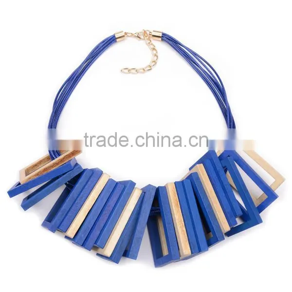 Red Black Wooden Square Pendant Choker Necklace Geometric Wood Choker Necklace Korea Wax Cord Choker Necklace photo-5