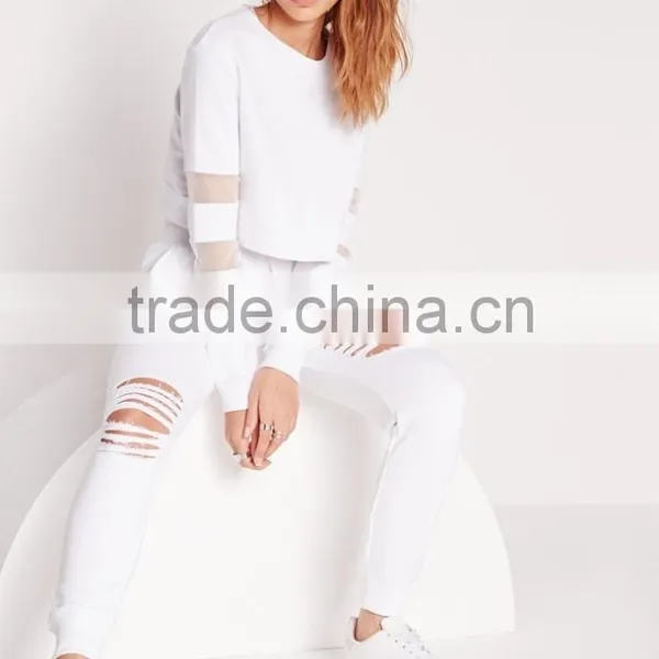 OEM Service Fashion Cheap White Ripped Front Jogger Pants photo-3