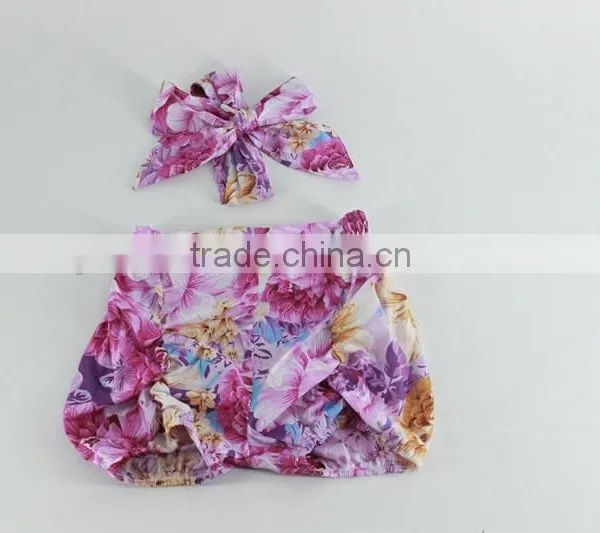 Summer Boutique Blue Floral Fresh Baby Girl Shorts Cotton Bow Shorts photo-3