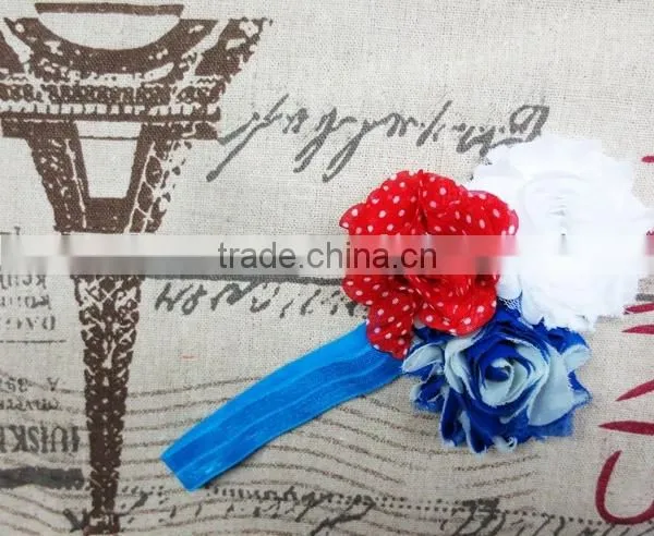 Boutique Handmade 4th July Headband Wholesale In Red Polka Dot, Frayed White, and Blue photo-2