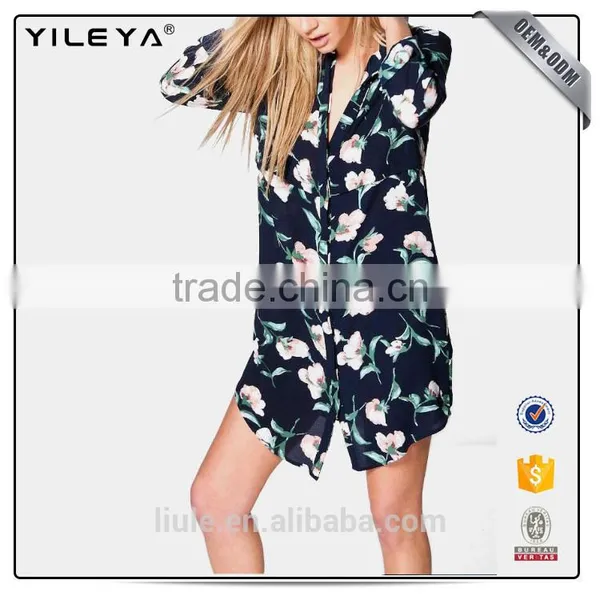 New Design Women Spring Summer Cartoon Pattern Print Shirt Dress photo-3