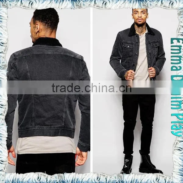 Black Denim Fleece Jacket for Mens With Variations Tops photo-3