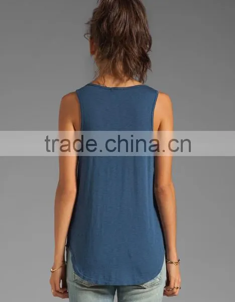 Front Breast Pocket Slub Jersey Boyfriend Casual Tank Tank for Girls photo-2