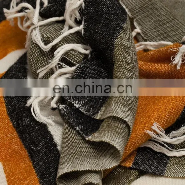 The New Green Orange Wide Striped Scarf In Winter photo-2