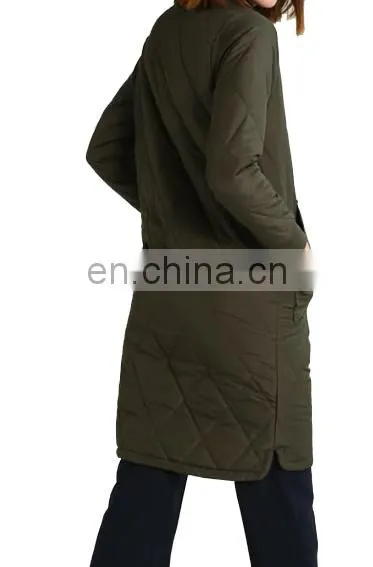 Factory 100% Polyester Women Quilted Long Damiond Quilted Jacket photo-4