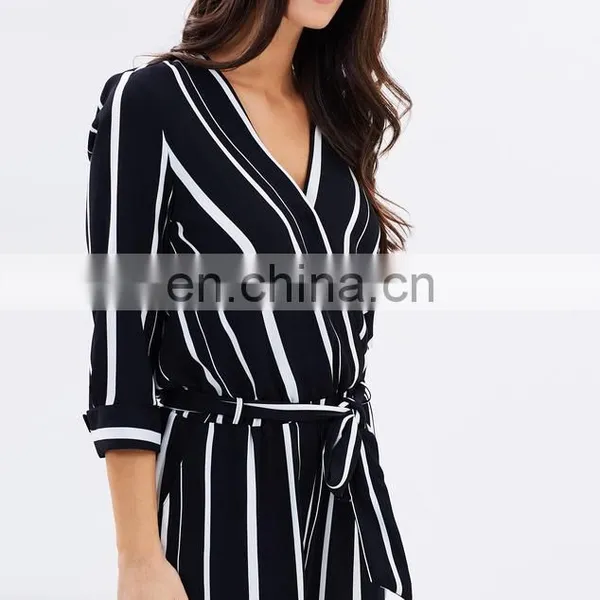 Cheap Wholesale Custom Printing One Piece Jumpsuit Stripe Wrap Autumn Women Fashion Jumpsuit photo-5