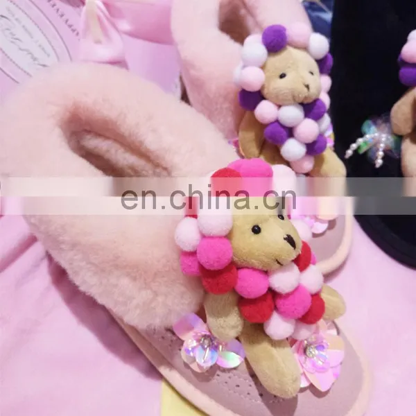 Aidocrystal Wholesale Black Pink 2016 New Style Cute Plush Bear Winter Warm Boots For Girls photo-2