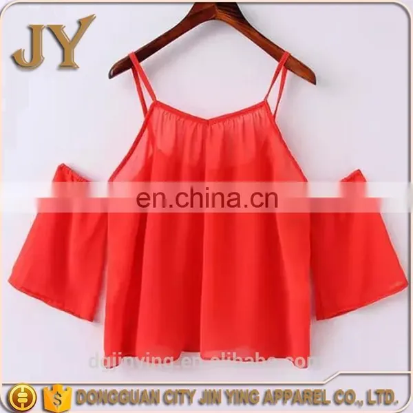 Ladies New Design t Shirt Off-shoulder Saphetti Strap Sexy Girl's Blouse Jin Ying Apparel