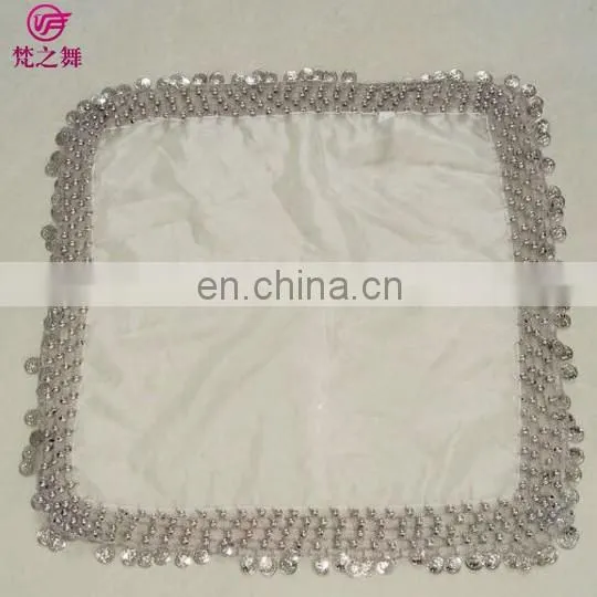 Arabic Organza Retangal 50*50cm Belly Dance Veil Scarf With Handmade Siver and Gold Coins P-9037 photo-4