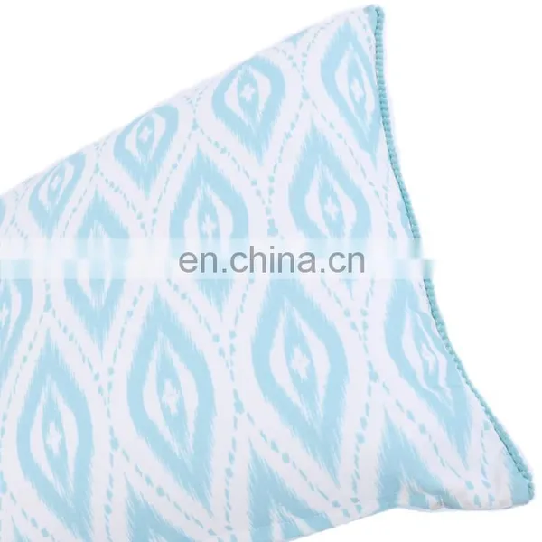 Turquoise Printed Decorative Cotton Canvas Pillow Sofa Throw With Cute Pom photo-5