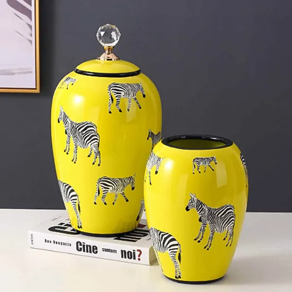 Modern Simple Style Zerba Flower Grass Painting Lidded Ceramic Vases For Home Table Decoration photo-4